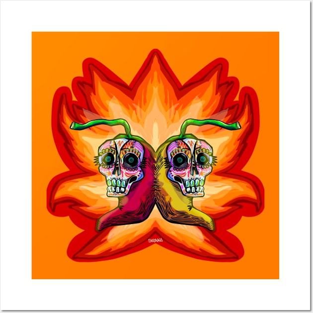 Chilitos picosos / Sugar skull chillis Wall Art by ANDYWARHORE